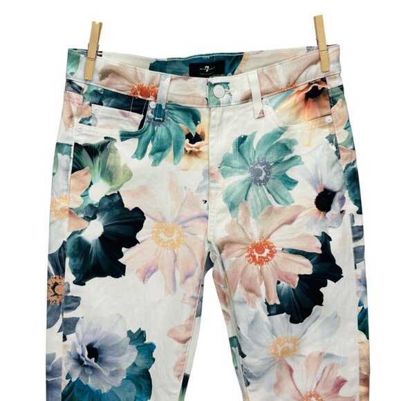 7 For All Mankind Womens The Ankle Skinny Jeans Floral Print Stretch Size 27 - Picture 4 of 13